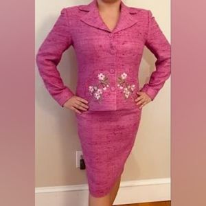 PAULE VASSEUR Paris Silk Pink Fabric  Jacket Blazer with skirt 40